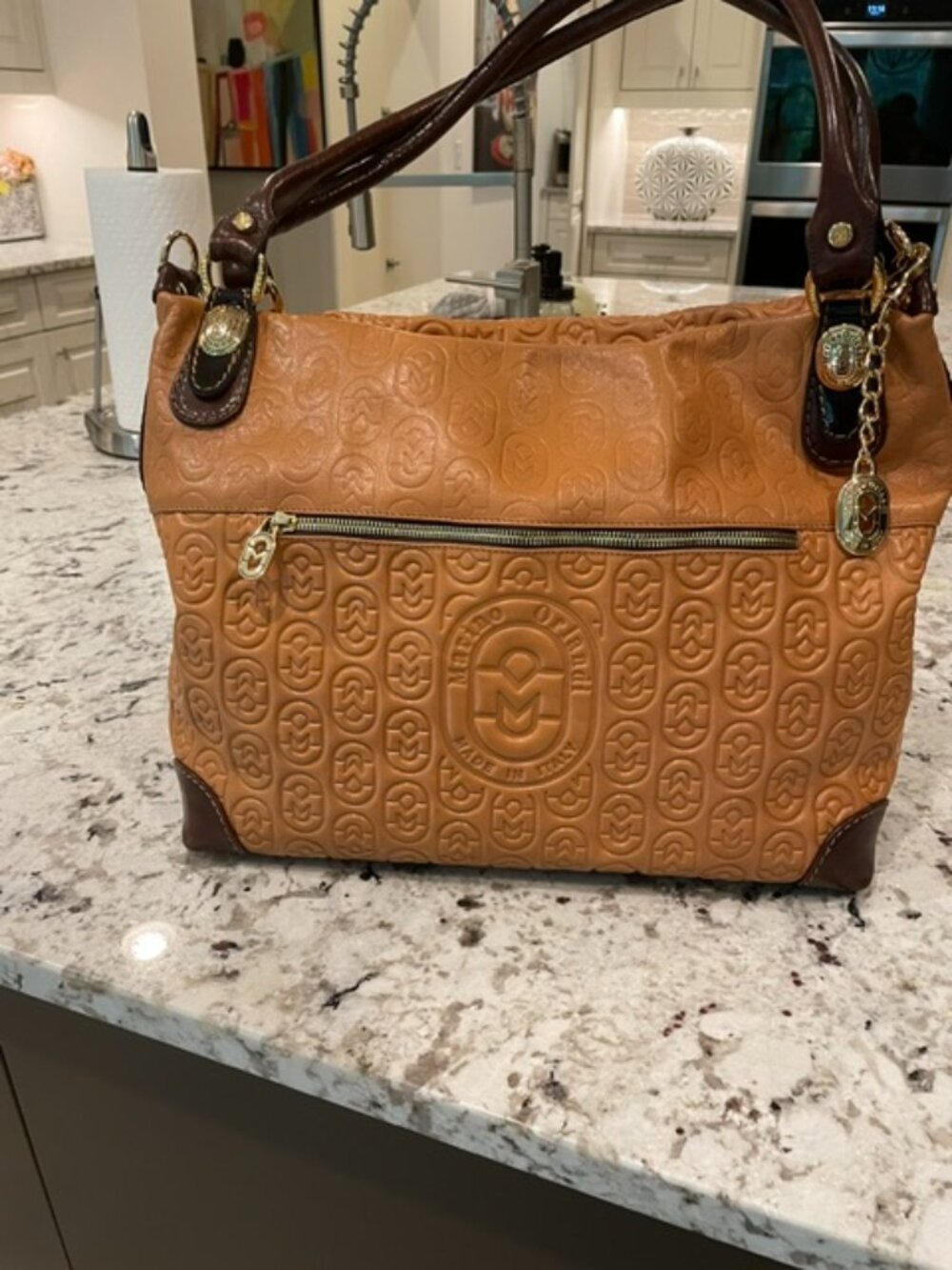 MARINO ORLANDI HAND-CRAFTED ITALIAN LEATHER MUSTARD PURSE WITH HANGING KEY FOB
